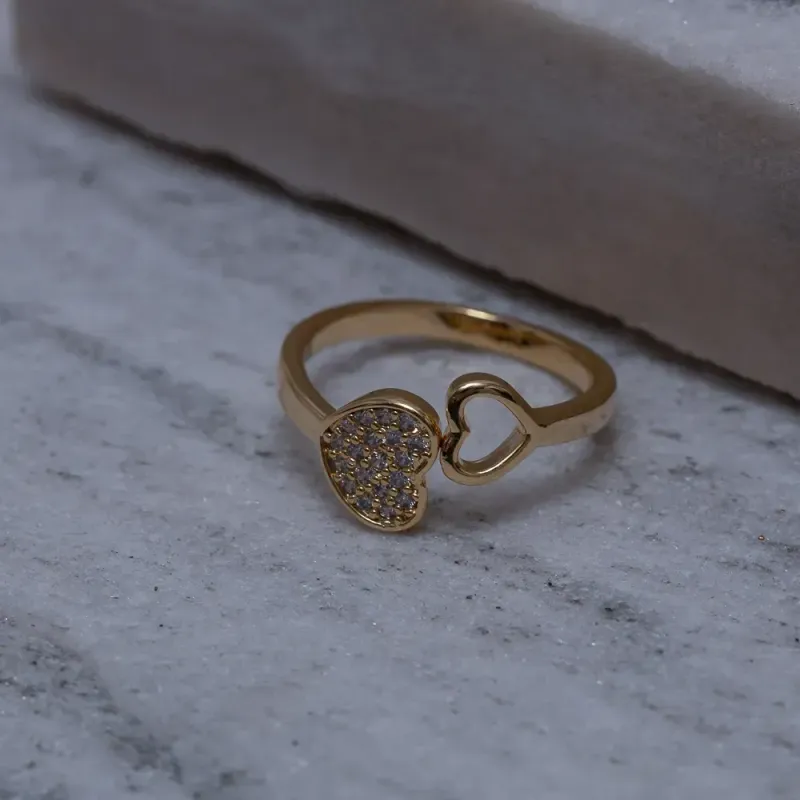 ANEL FALANGE CORAÇÃO COM ZIRCÔNIAS CRISTAIS BANHO OURO 18K