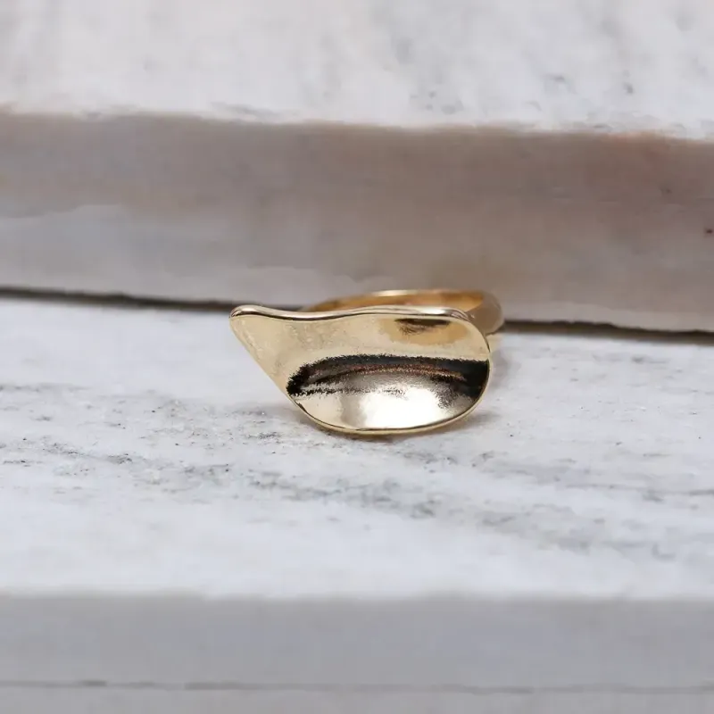 ANEL FOLHA ORGÂNICA LISA BANHO OURO 18K