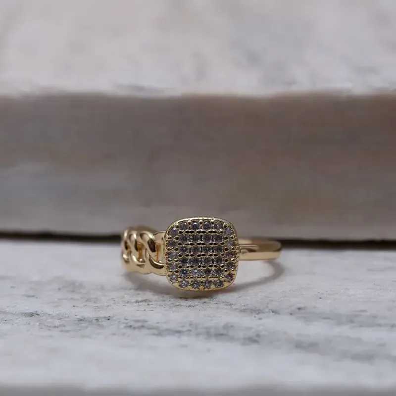 ANEL MIX COM CORRENTE CRAVEJADO BANHO OURO 18K
