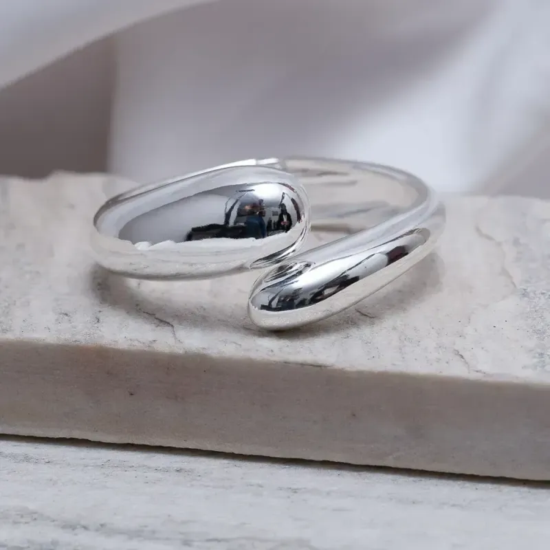 BRACELETE ABAULADO ABERTO BANHO PRATA