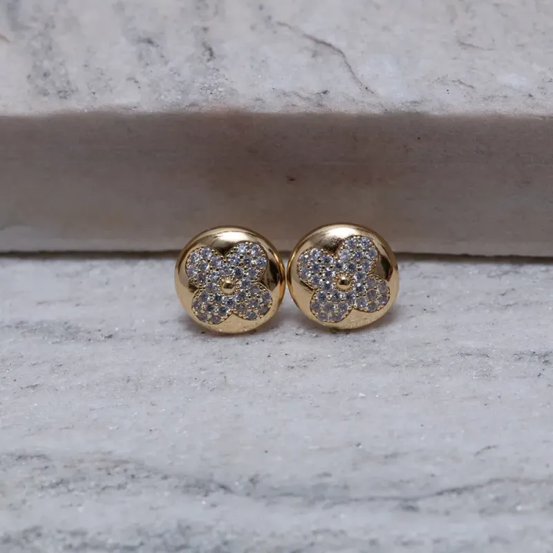 BRINCO BOTÃO VIRGINIA CRAVEJADO BANHO OURO 18K