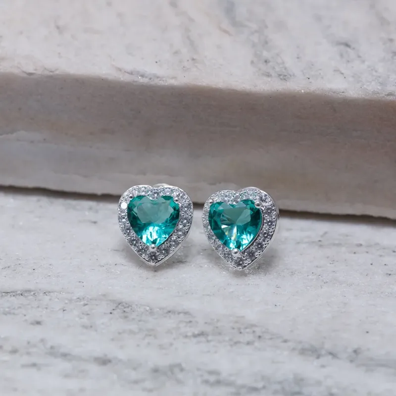 BRINCO CORAÇÃO M COM PEDRA VERDE TIFFANY BANHO PRATA
