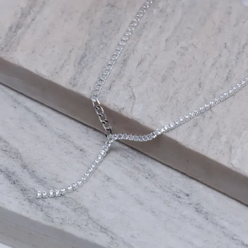 CHOKER PÊNDULO COM DUPLO ELO BANHO PRATA
