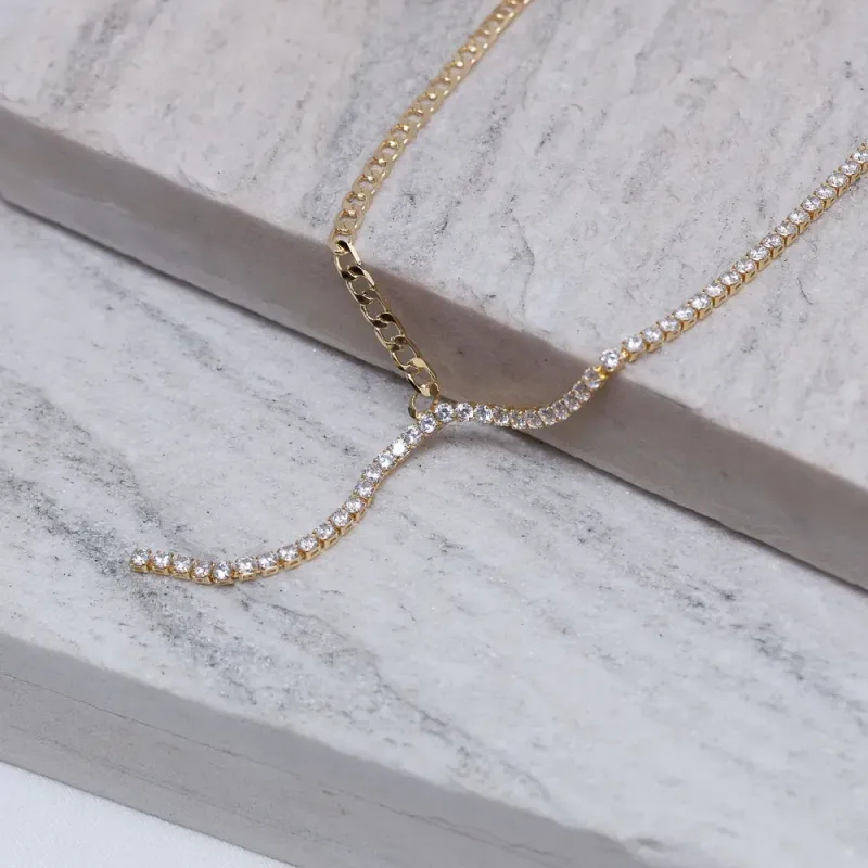 CHOKER PÊNDULO COM DUPLO ELO BANHO OURO 18K