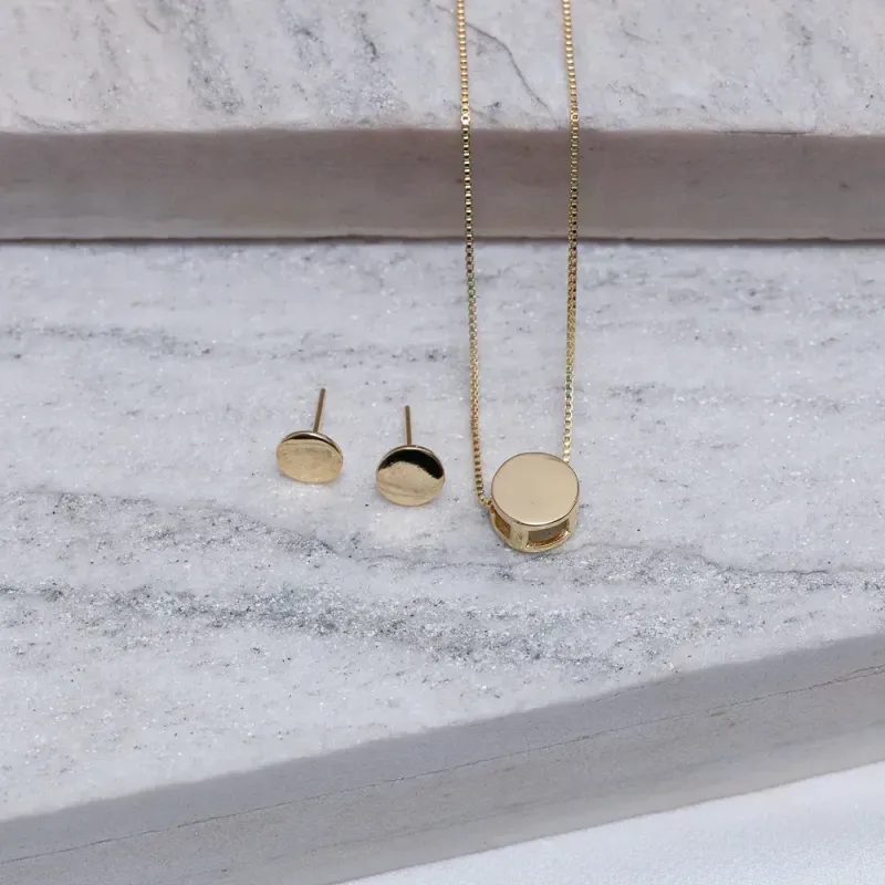 CONJUNTO CÍRCULO LISO BANHO OURO 18K