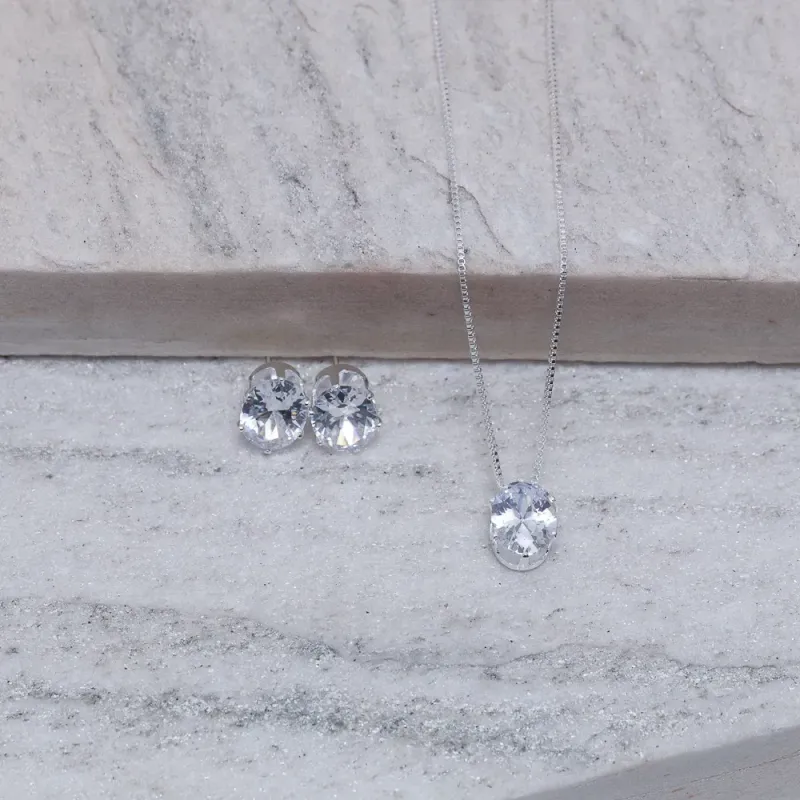 CONJUNTO PONTO DE LUZ OVAL CRISTAL BANHO PRATA