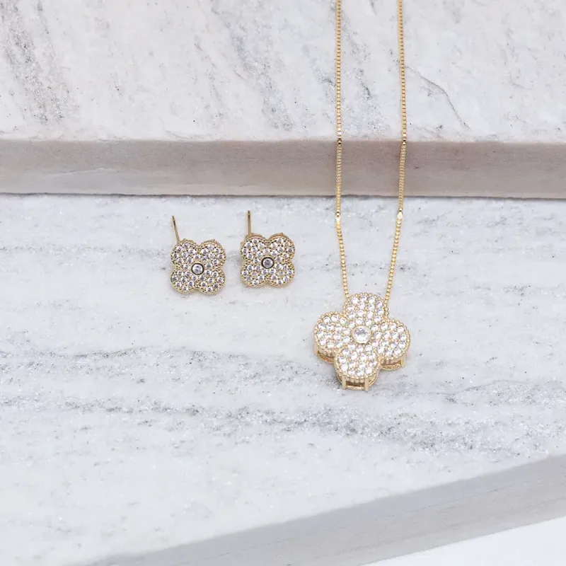 CONJUNTO VIRGINIA CRAVEJADO BANHO OURO 18K