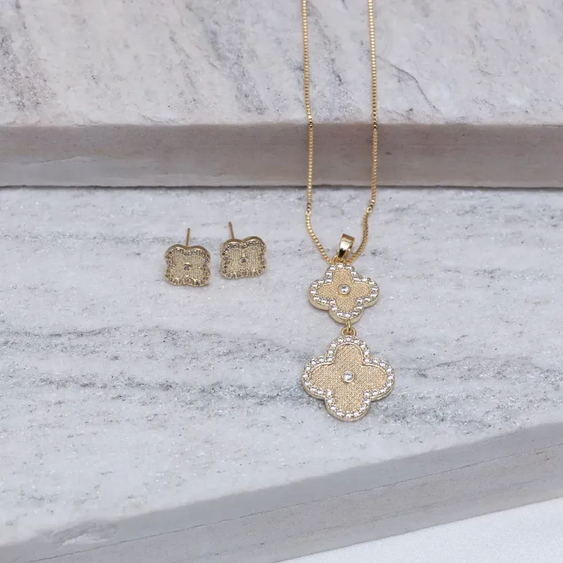 CONJUNTO VIRGINIA DUPLO  COM ZIRCÔNIAS BANHO OURO 18K