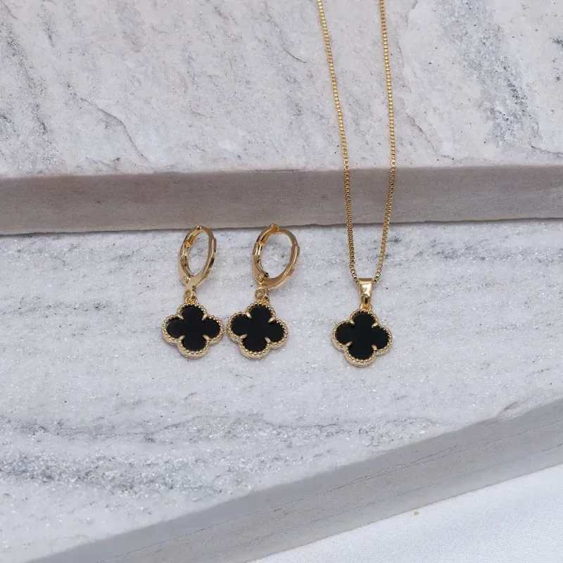 CONJUNTO VIRGINIA PRETO BANHO OURO 18K
