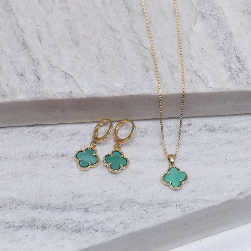 CONJUNTO VIRGINIA VERDE BANHO OURO 18K