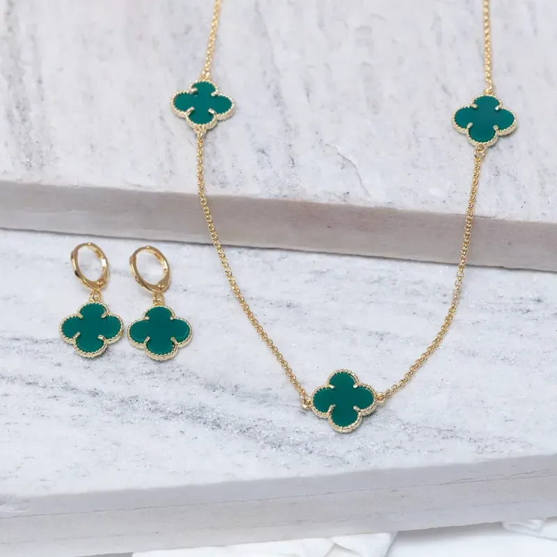 CONJUNTO VIRGINIA VERDE BANHO OURO 18K