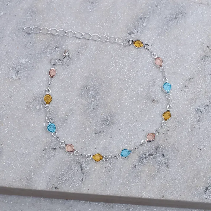 PULSEIRA CRISTAIS COLORIDOS BANHO PRATA
