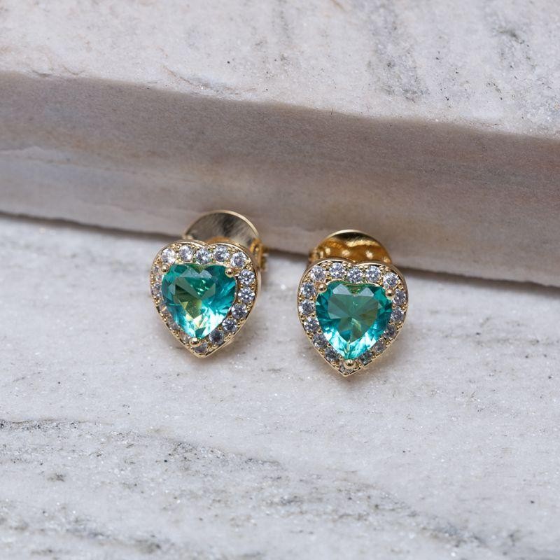 BRINCO CORAÇÃO P COM PEDRA VERDE TIFFANY BANHO OURO 18K