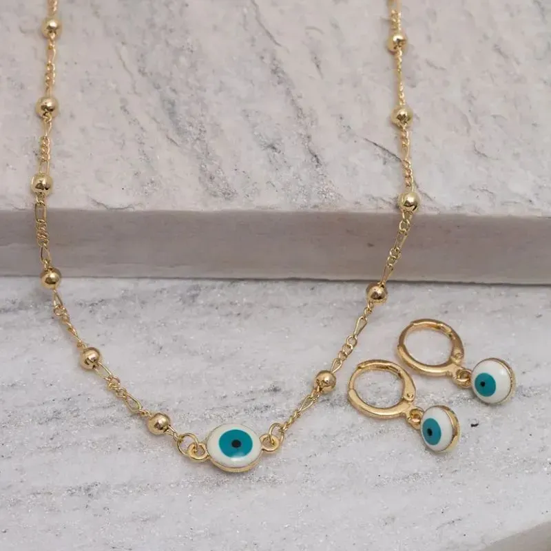 CONJUNTO OLHO GREGO BANHO OURO 18K