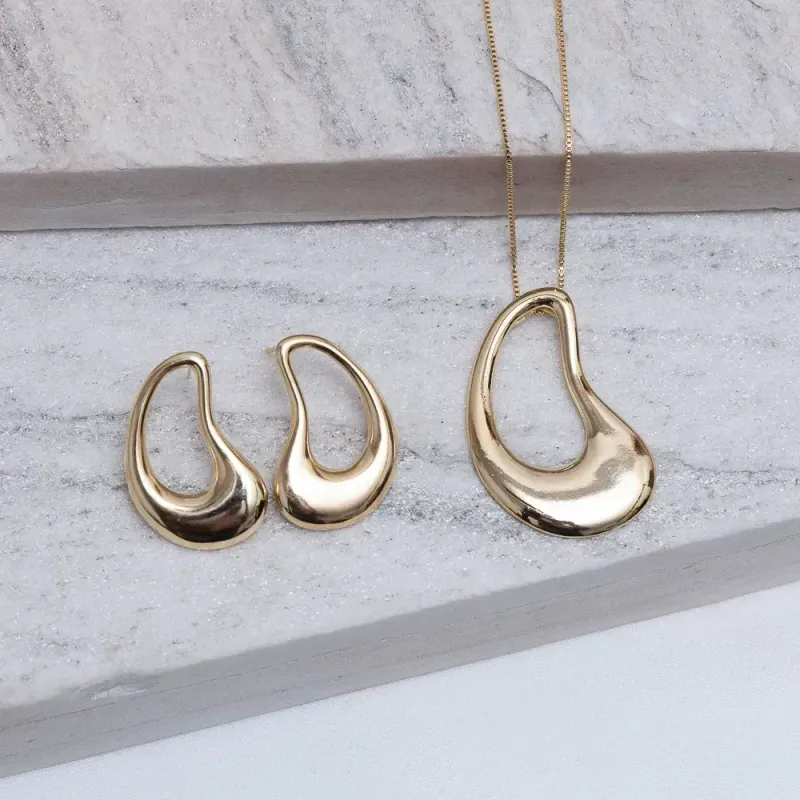 CONJUNTO ORGÂNICO G LISO BANHO OURO 18K