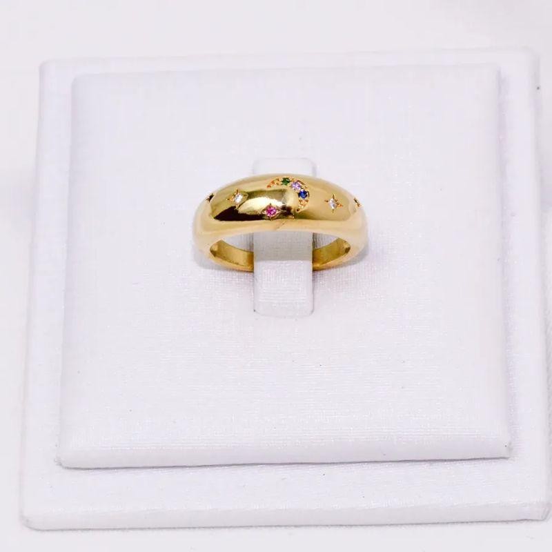 ANEL COM ESTRELAS E LUA COLORIDO BANHO OURO 18K