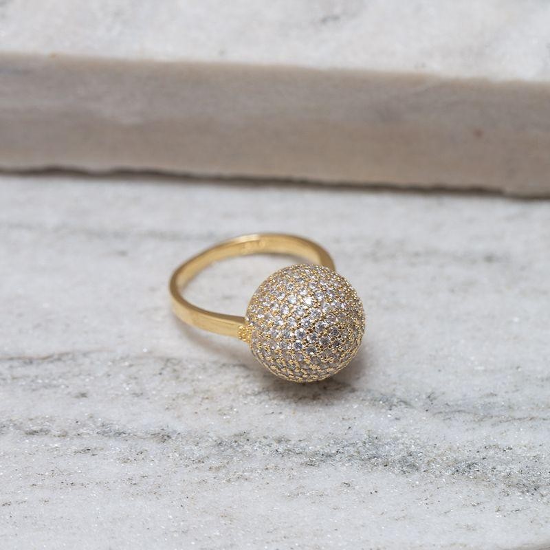 ANEL ESFERA CRAVEJADO COM ZIRCÔNIAS BANHO OURO 18K