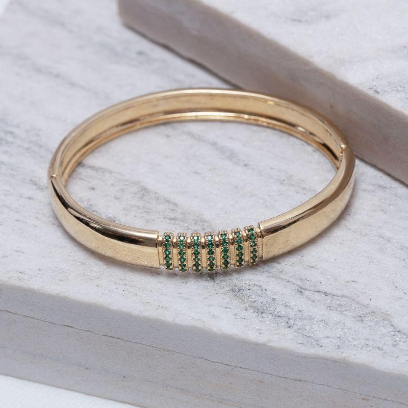 BRACELETE COM ZIRCÔNIAS VERDE ESMERALDA BANHO OURO 18K