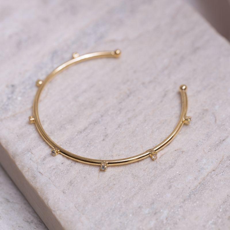 BRACELETE LISO E COM ZIRCÔNIAS BANHO OURO 18K