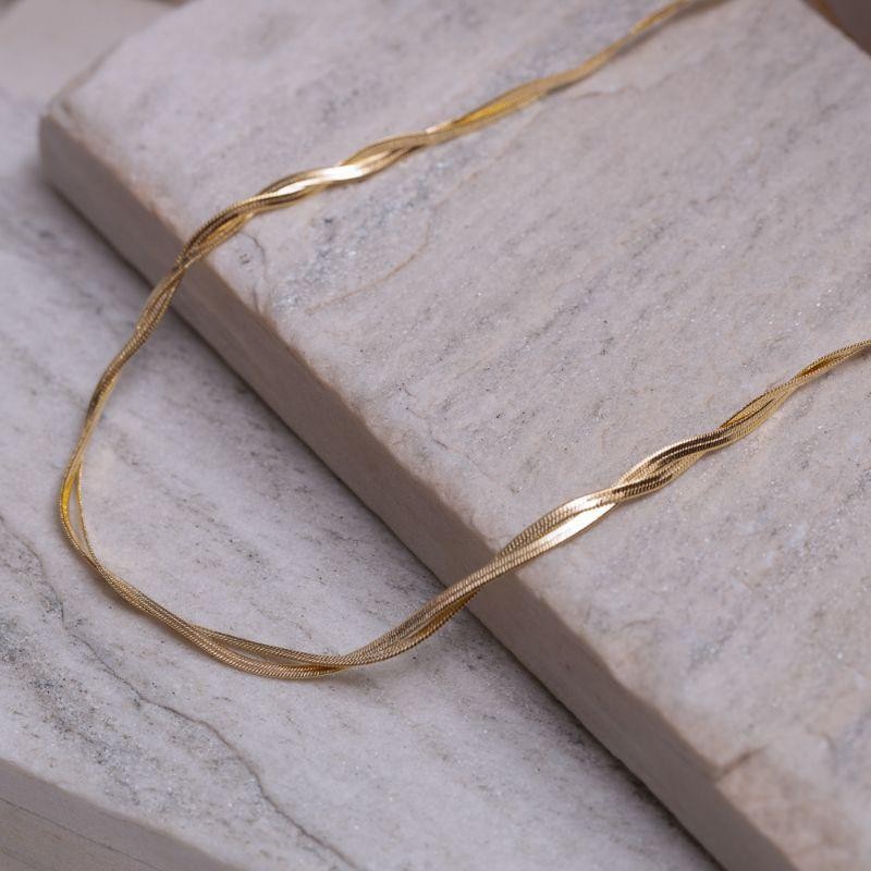 COLAR FITA TRANÇADA BANHO OURO 18K