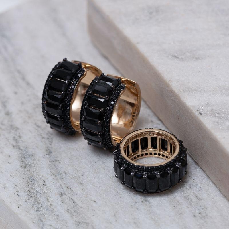 CONJUNTO ANEL E BRINCO COM ZIRCÔNIAS NAVETE BANHO OURO 18K