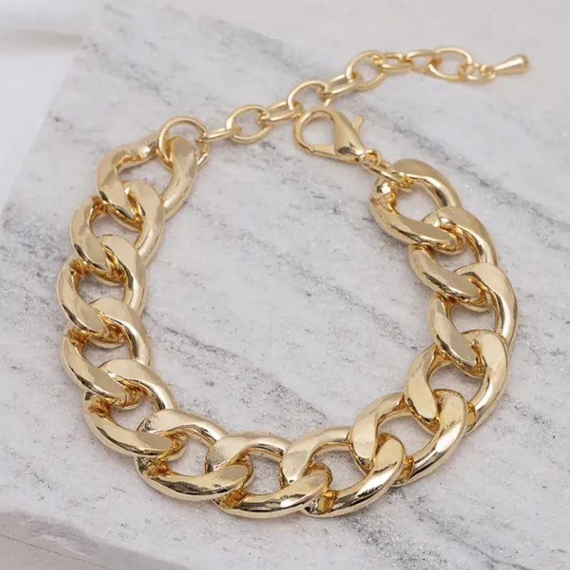 PULSEIRA CORRENTE ELO GRANDE BANHO OURO 18K