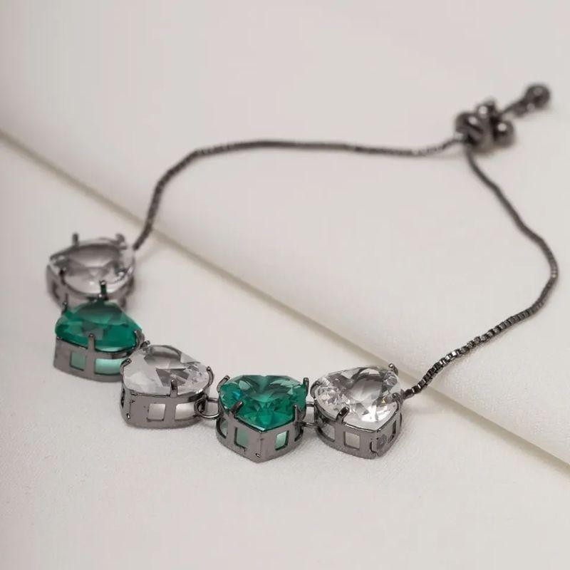 PULSEIRA GRAVATINHA COM CORAÇÕES COLORIDOS BANHO RÓDIO NEGRO