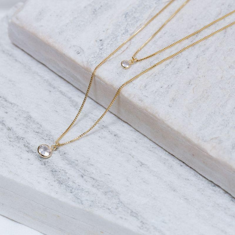 COLAR DUPLO PONTO DE LUZ CRISTAL BANHO OURO 18K