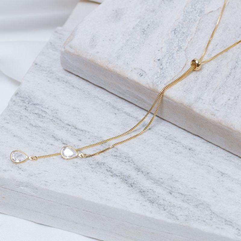COLAR GRAVATINHA GOTINHAS CRISTAIS BANHO OURO 18K