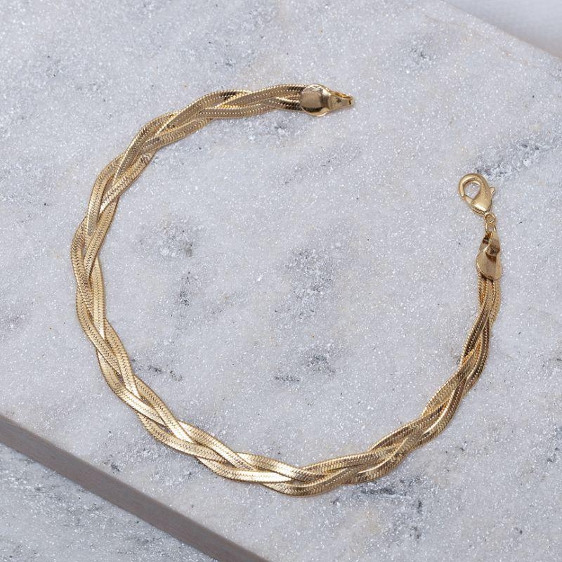 PULSEIRA FITA TRANÇADA ESPELHADA P BANHO OURO 18K