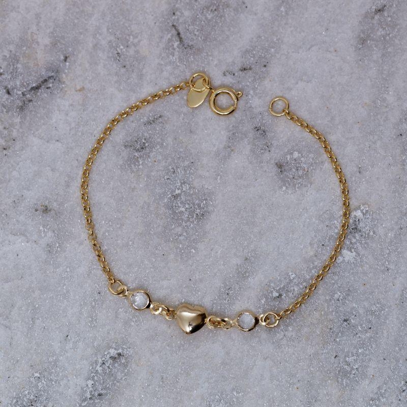 PULSEIRA INFANTIL CORAÇÃO E CRISTAL BANHO OURO 18K