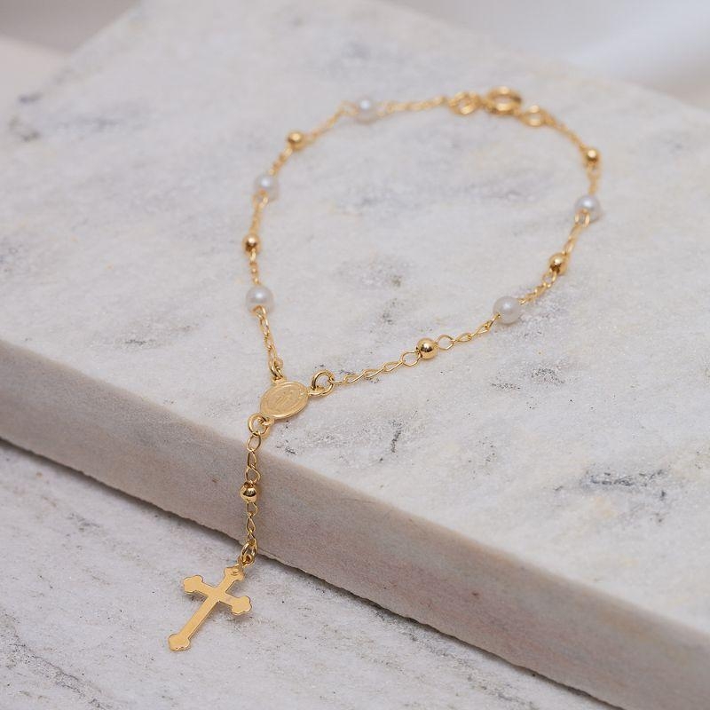 PULSEIRA TERÇO PÉROLA BANHO OURO 18K