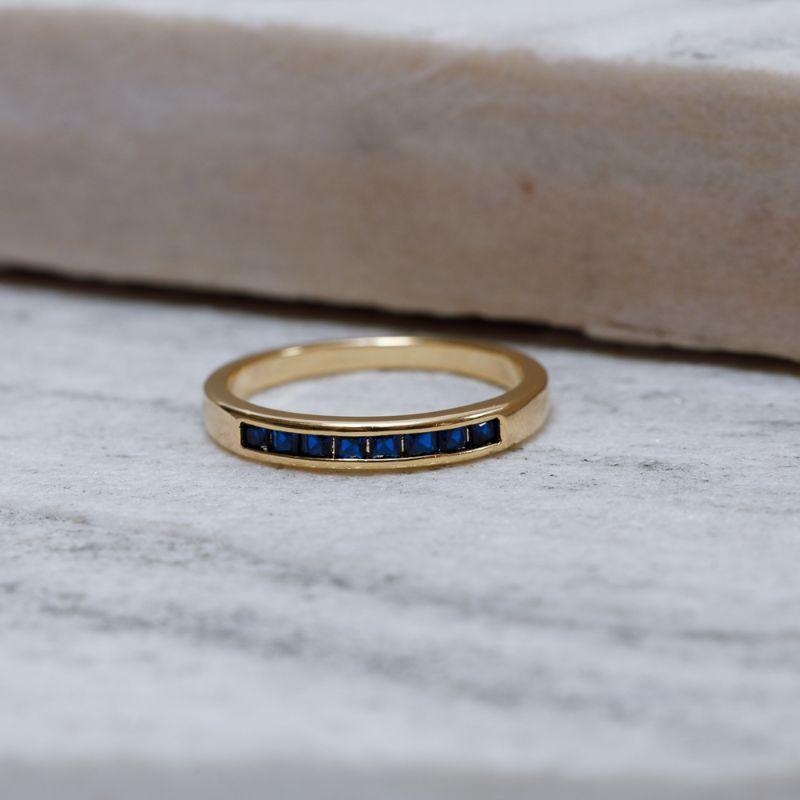 ANEL APARADOR DE ALIANÇA AZUL MARINHO BANHO OURO 18K