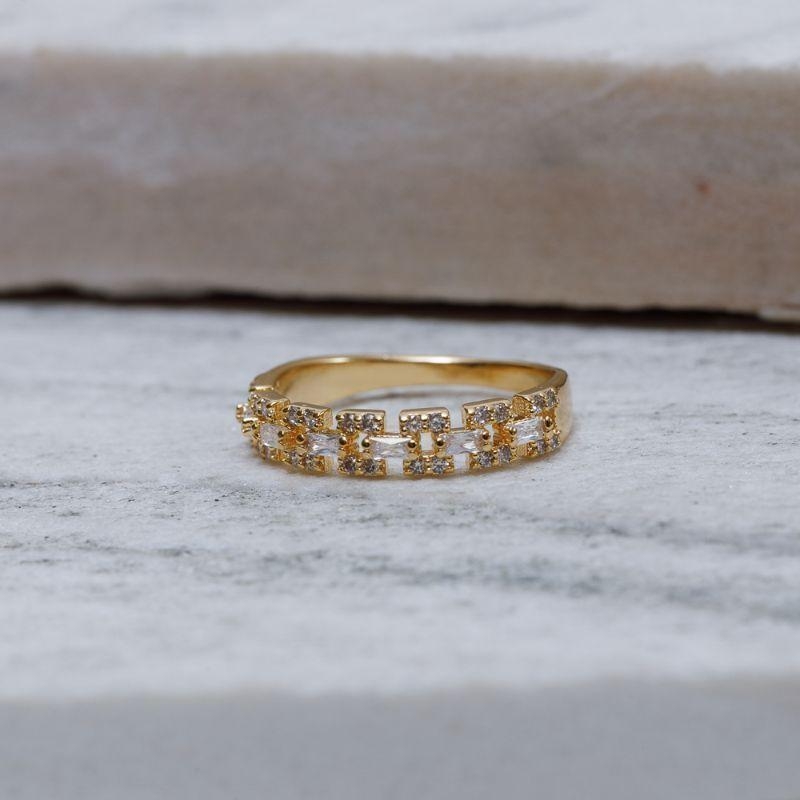 ANEL CORRENTE CRAVEJADA BANHO OURO 18K