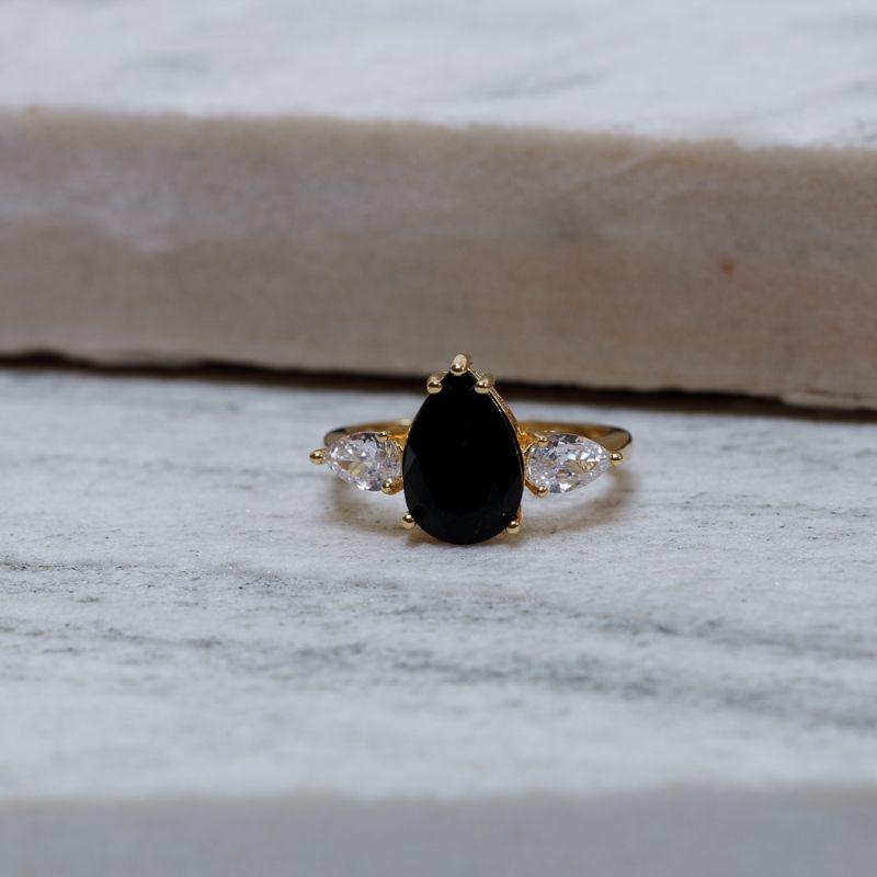 ANEL FORMATURA GOTA PRETO BANHO OURO 18K