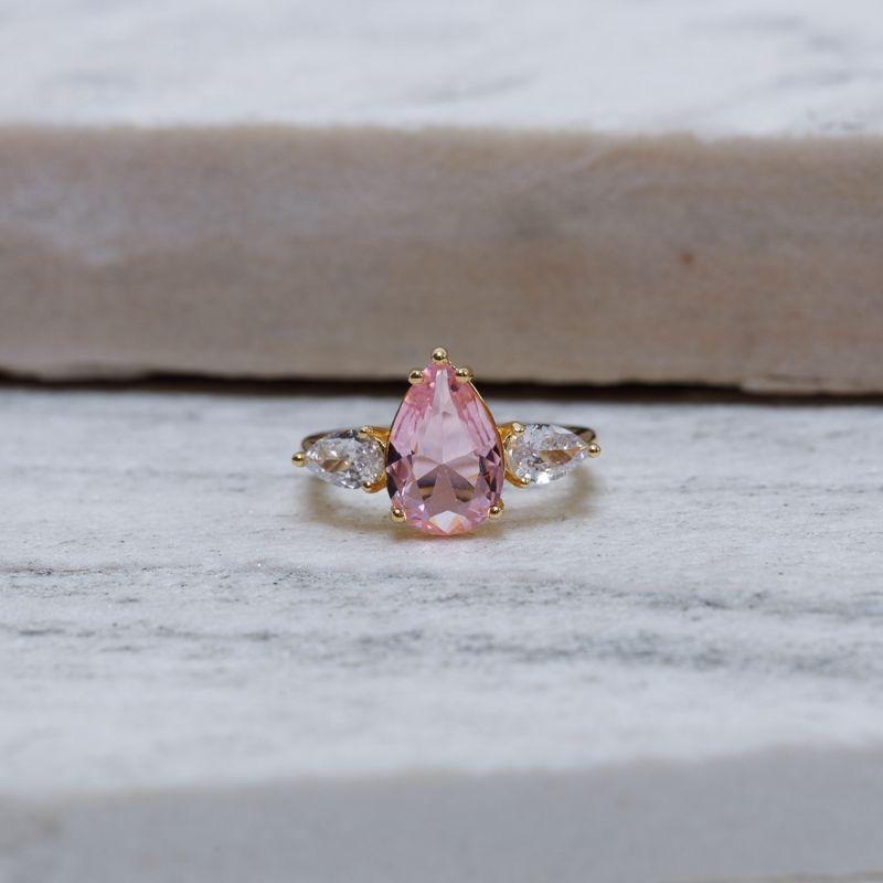 ANEL FORMATURA GOTA ROSA CLARO BANHO OURO 18K
