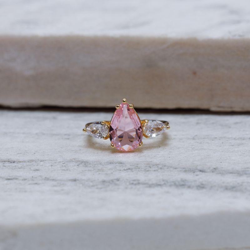 ANEL FORMATURA GOTA ROSA CLARO BANHO OURO 18K