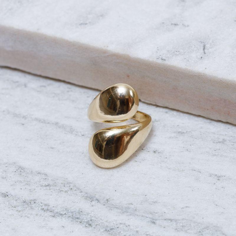 ANEL GOTA DUPLA LISA BANHO OURO 18K