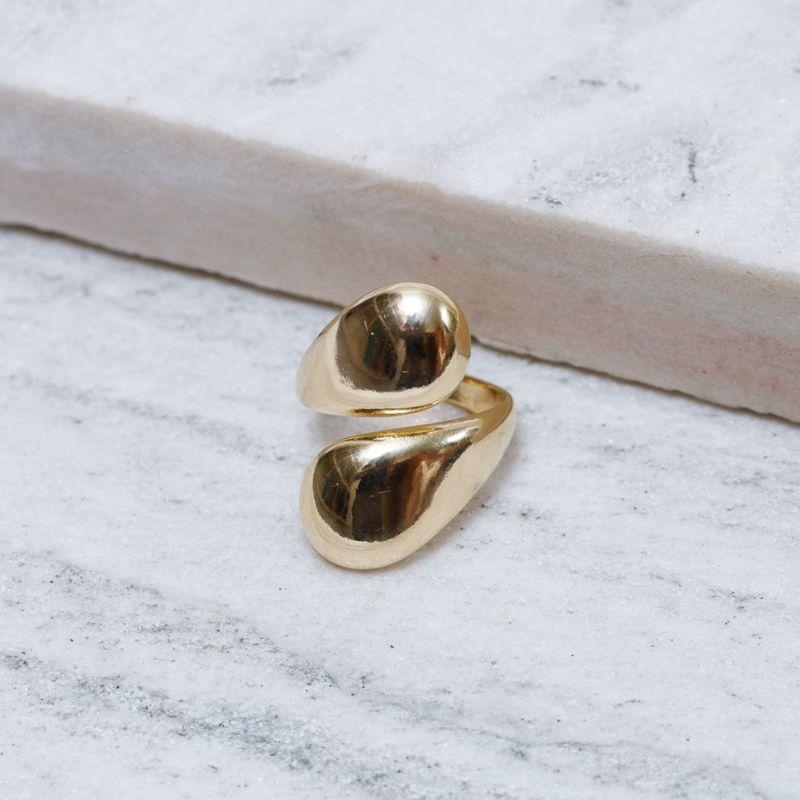 ANEL GOTA DUPLA LISA BANHO OURO 18K