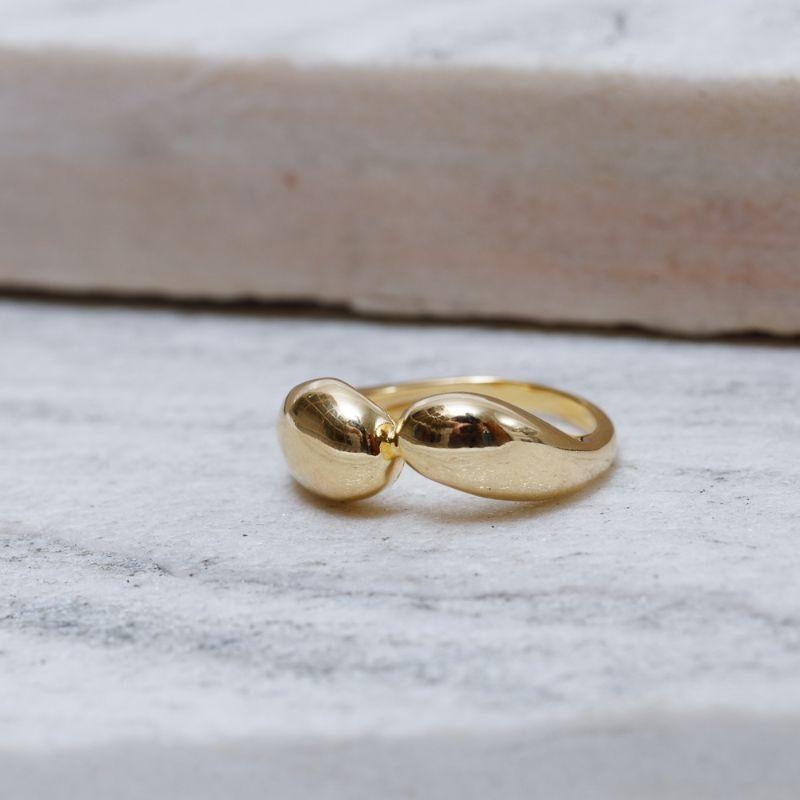 ANEL GOTAS DUPLAS LISAS BANHO OURO 18K