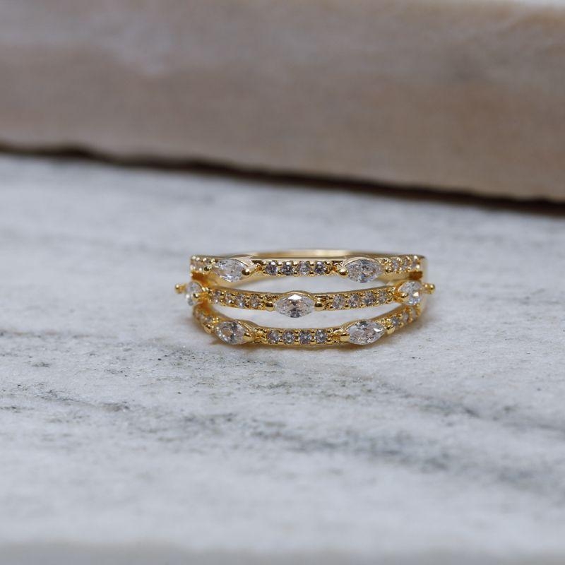 ANEL TRÊS FILEIRAS CRAVEJADAS BANHO OURO 18K