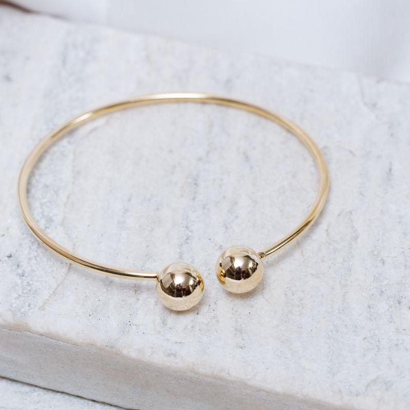 BRACELETE LISO COM ESFERAS BANHO OURO 18K