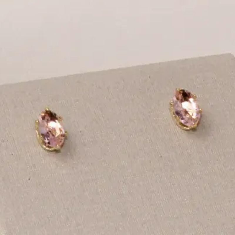 BRINCO PONTO DE LUZ OVAL PEDRA ROSA CLARO BANHO OURO 18K