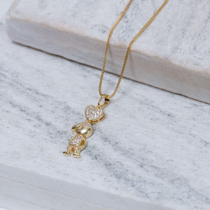 COLAR FILHO MENINO CRAVEJADO CRISTAL BANHO OURO 18K