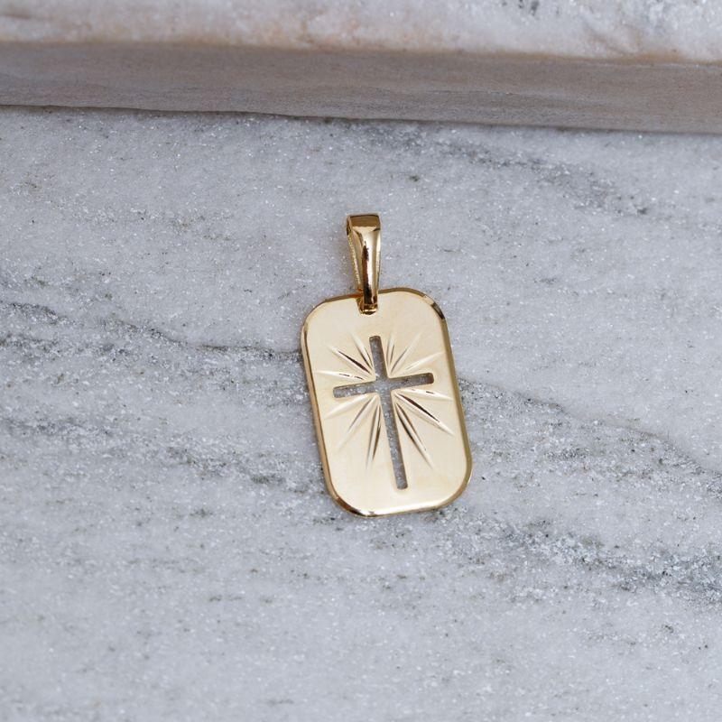 PINGENTE MEDALHA CRUZ DIAMANTADA BANHO OURO 18K