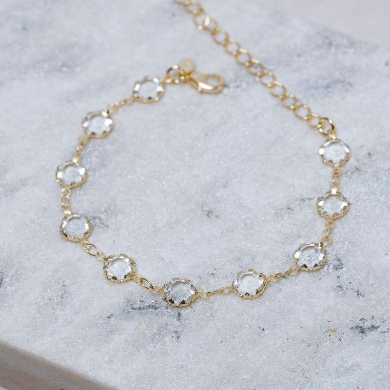 PULSEIRA COM PEDRAS CRISTAIS BANHO OURO 18K
