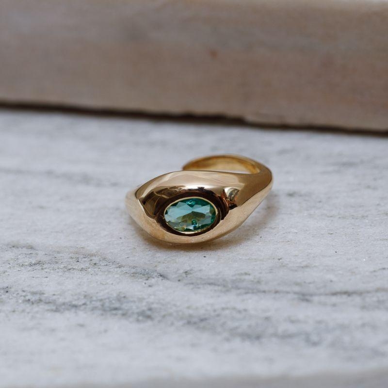 ANEL DEDINHO OVAL VERDE REGULÁVEL BANHO OURO 18K