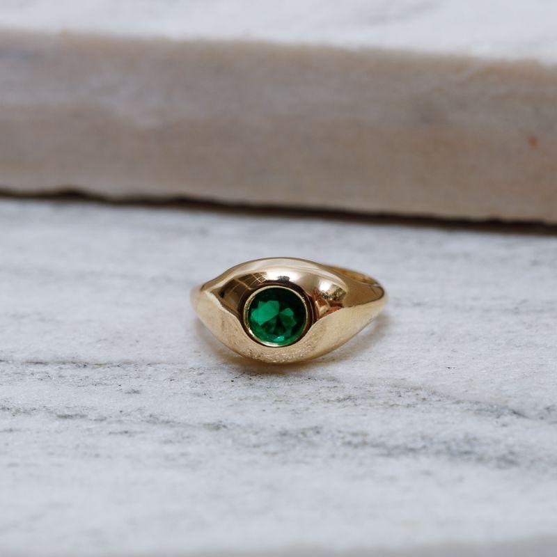 ANEL DEDINHO REDONDO VERDE REGULÁVEL BANHO OURO 18K