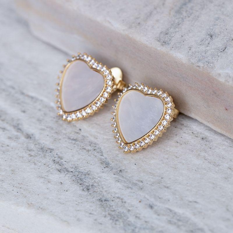 BRINCO CORAÇÃO MADRE PÉROLA COM ZIRCÔNIAS BANHO OURO 18K