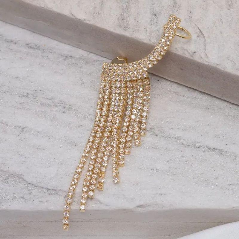 BRINCO EAR CUFF FESTA FRANJA COM ZIRCÔNIAS BANHO OURO 18K